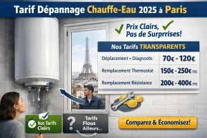 Tarif dépannage chauffe-eau : grille de prix transparente 2026